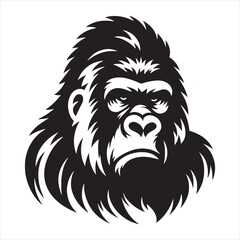 Gorilla Silhouette: Dramatic Ape Outlines, Symbolizing the Power and Grace of the Untamed - Minimallest black vector gorilla face Silhouette
