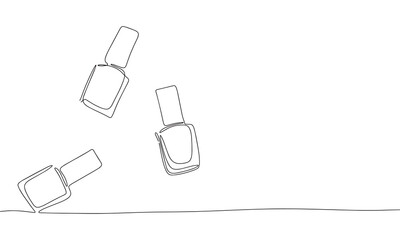Nail polish bottles one line continuous line. Outline line art nail polish bottle. Hand drawn vector art.