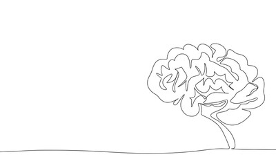 Human brain one line continuous line. Outline line art human brain. Hand drawn vector art.