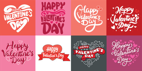 Collection of Happy Valentine's Day inscriptions. Handwriting set of Happy Valentine's Day text banner.