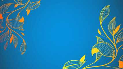 floral vector leaves isolated on gradient blue background, empty space