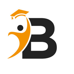 Education Logo On Letter B With Graduation Hat Icon. Graduation Symbol
