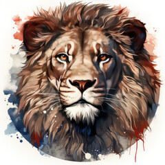 Fototapeta premium watercolor Lion USA FLAG clipart, Generative Ai