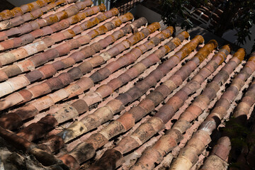Abstract detail of southern European terracotta roof tiles