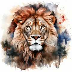 watercolor Lion USA FLAG clipart, Generative Ai