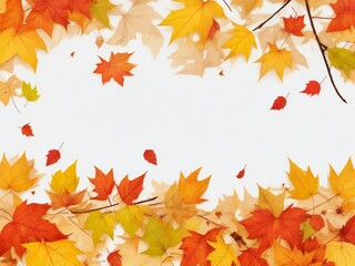 Autumn maple leaves on white background with copy space for text.
