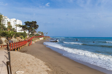 Beautiful landscape of the beach and sea, Costa del Sol, Mijas city, Spain