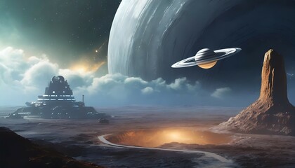 illustration the scene on a strange planet before the storm comes realistic style sci fi topic...