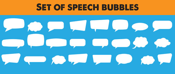 Retro empty comic speech bubbles set with black halftone shadows. Vintage design, pop art style - stock vector.