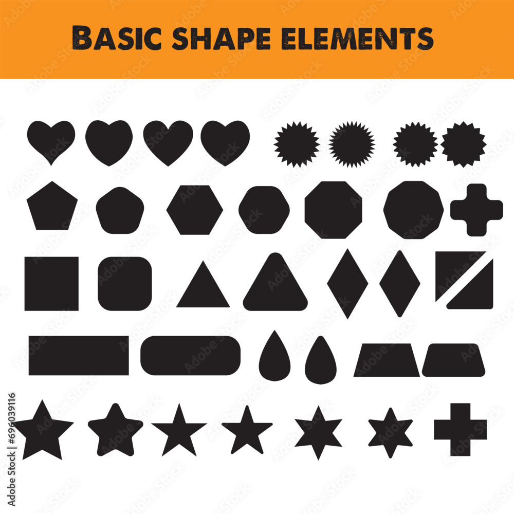 Wall mural basic shape elements with sharp and rounded edges vector set. eps 10