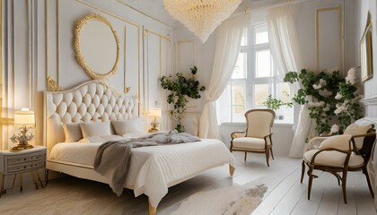 luxury contemporary bedroom interior with gypsum stucco on white walls