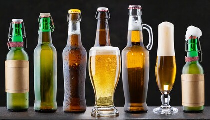 collection of beer bottles and glasses of beer transparency mask