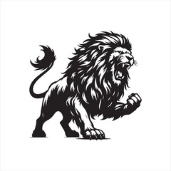 Lion Silhouette: Stylized Outline of the Kingly Beast, Capturing the Essence of Raw Nature and Leadership - Minimallest lion black vector Silhouette
