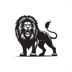 Fototapeta premium Lion Silhouette: Dramatic Sunset Backdrop Highlights the Magnificent Contours of the Proud Lion's Profile - Minimallest lion black vector Silhouette 