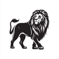 Obraz premium Lion Silhouette: Graceful and Striking Outlines Convey the Majesty of the Fabled Jungle Monarch - Minimallest lion black vector Silhouette 
