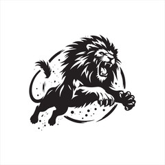 Lion Silhouette: Bold and Elegant Rendering of the King of the Jungle's Profile in Black Vector - Minimallest lion black vector Silhouette
