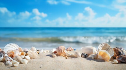 Fototapeta na wymiar A stunning background that includes sand and seashells