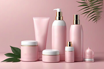 cosmetic mockup set on pink background. Perfect for showcasing beauty products in style.
