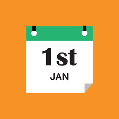 January 1st. orange calendar with green and white background.eps file.