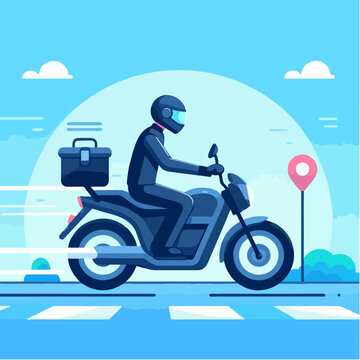 Vector guy is riding a motorbike
