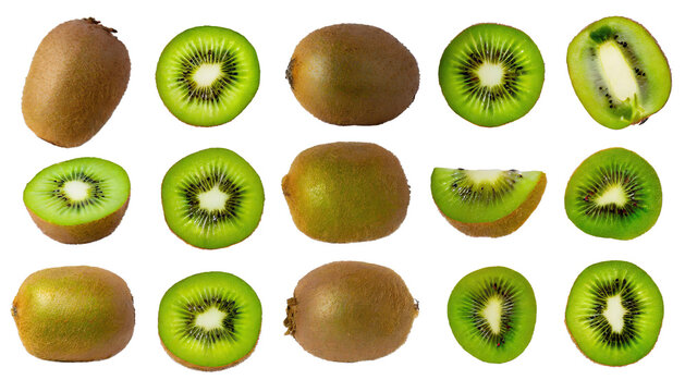  Delicious ripe kiwi fruits cut out 