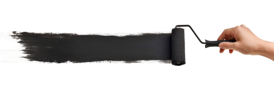 Hand draws with black paint using a roller brush - on transparent background