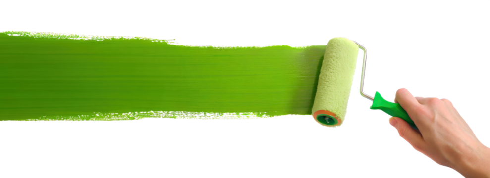 Hand draws with green paint using a roller brush - on transparent background