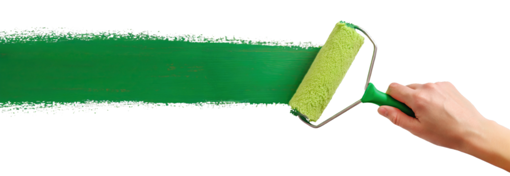 Hand draws with green paint using a roller brush - on transparent background - Powered by Adobe