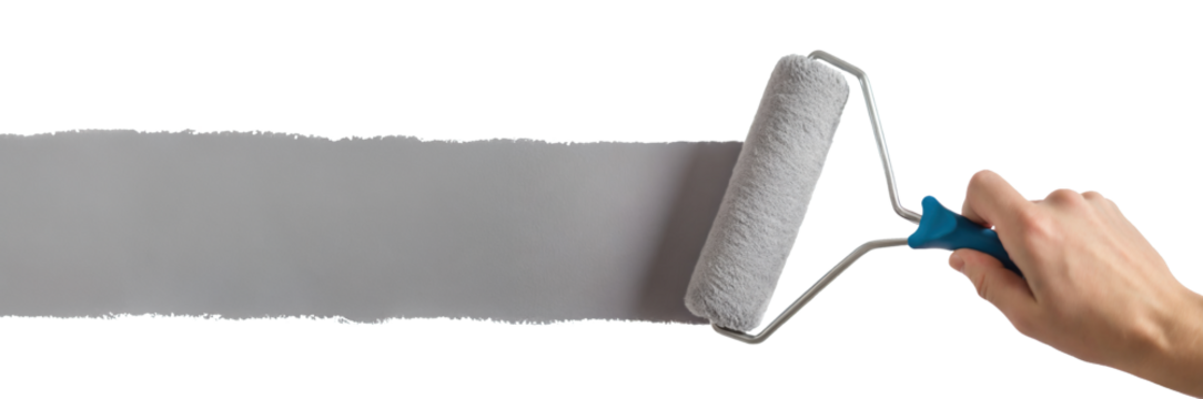 Hand draws with grey paint using a roller brush - on transparent background