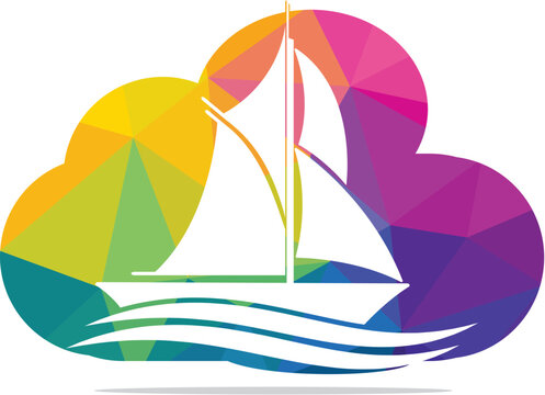 Yacht cloud shape logo design. Yachting club or yacht sport team vector logo design.