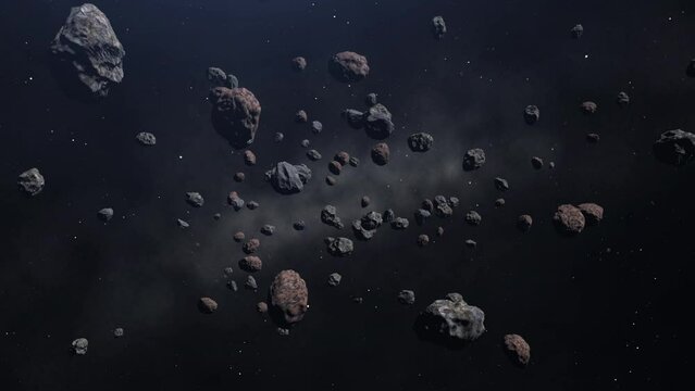 Asteroid Field Flyby in space Stock Footage