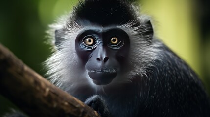 The drill monkey mandrillus leucophaeus is taking a break in its natural habitat.