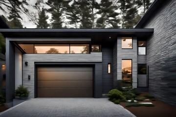 A modern home with a garage and a garage door