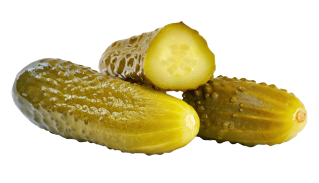 Marinated pickled cucumbers - isolated on transparent background
