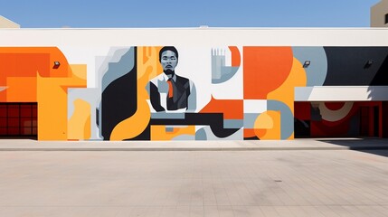 Minimalist mural capturing the essence of Black History Month in a modern plaza