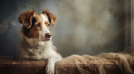 A portrait of dog in a vintage background