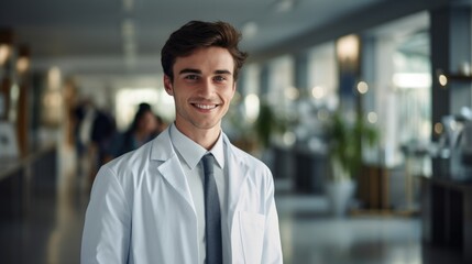 Fototapeta premium male doctor wearing labcoat standing and smiling