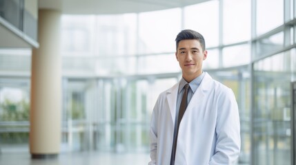 Fototapeta premium male doctor wearing labcoat standing and smiling