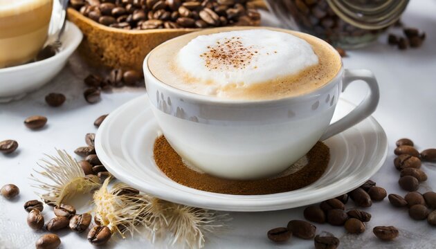 cappuccino and milk foam close up view generative ai image
