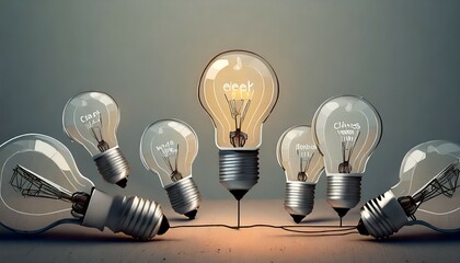 business concept with lightbulbs as symbol of idea creativity think concept keep it simple