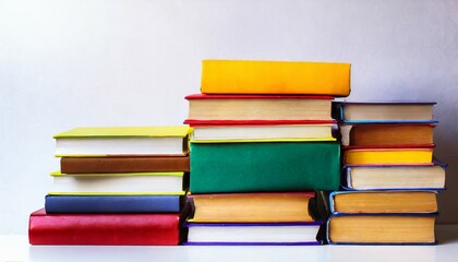 books a lot of books with bright covers in one pile on white background place for text design element paper and leather texture colorful books on the shelf close up