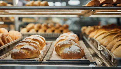 Foto op Plexiglas close up view of freshly baked bakery in hypermarket © Francesco