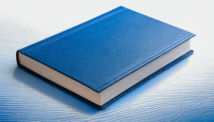 one blue beautiful closed book on white isolate background beautiful blue book cover view from the...