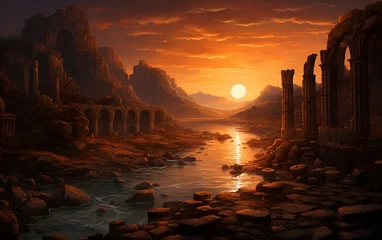 Fotobehang the Secrets of a Sunset at Ancient Ruins. © Junaid