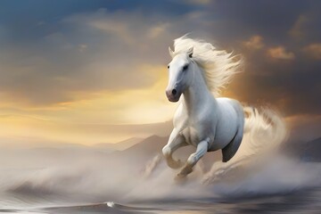 Obraz na płótnie Canvas Picture presenting the galloping white horse Generative AI