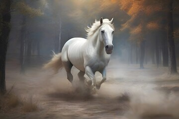 Obraz na płótnie Canvas Picture presenting the galloping white horse Generative AI