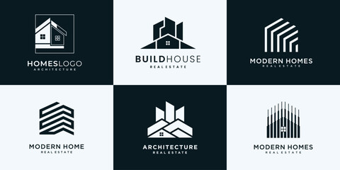 Set of building architecture logo with modern creative concept for company or business brand identity.