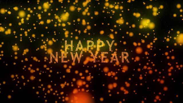 happy new year text animation on black background