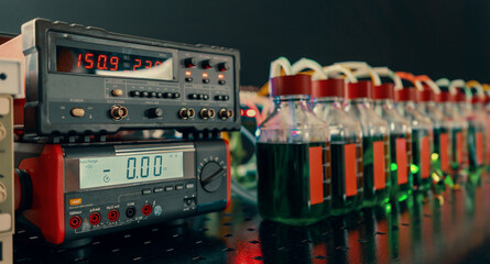 scientific laboratory of biosynthesis of organic substances measuring instruments flasks and tubes