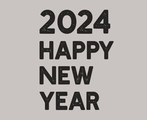 Happy New Year 2024 Abstract Black Graphic Design Vector Logo Symbol Illustration With Gray Background